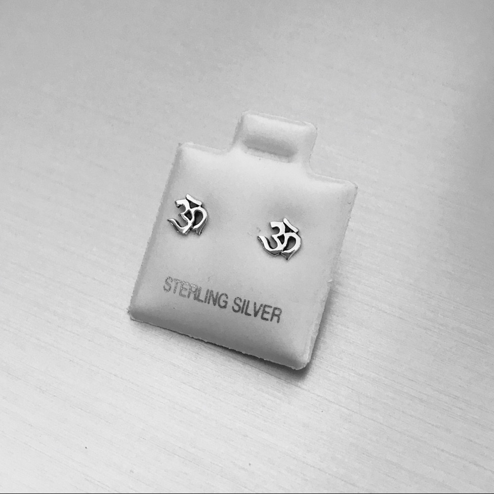 Sterling Silver Tiny Om Stud Earrings - image 6